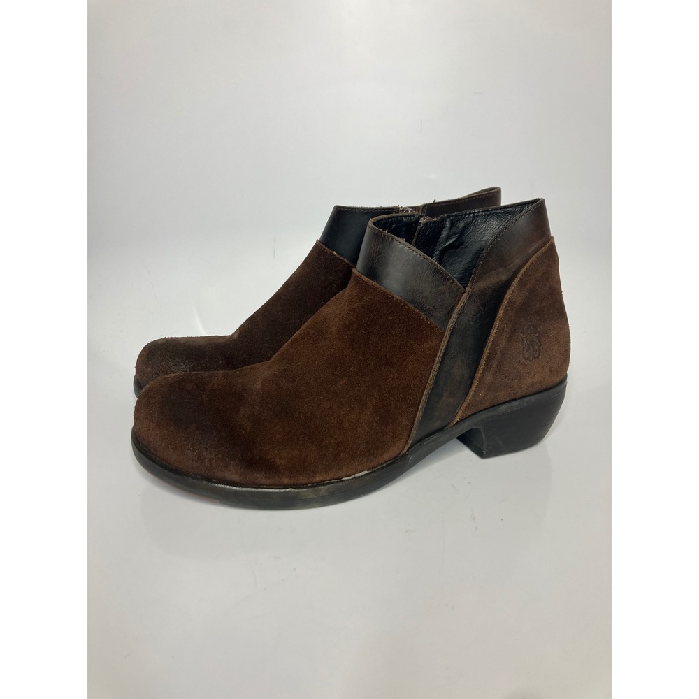 Fly London Ankle Boots Womens 40 Brown Good Suede Leather Block Heel P144313001